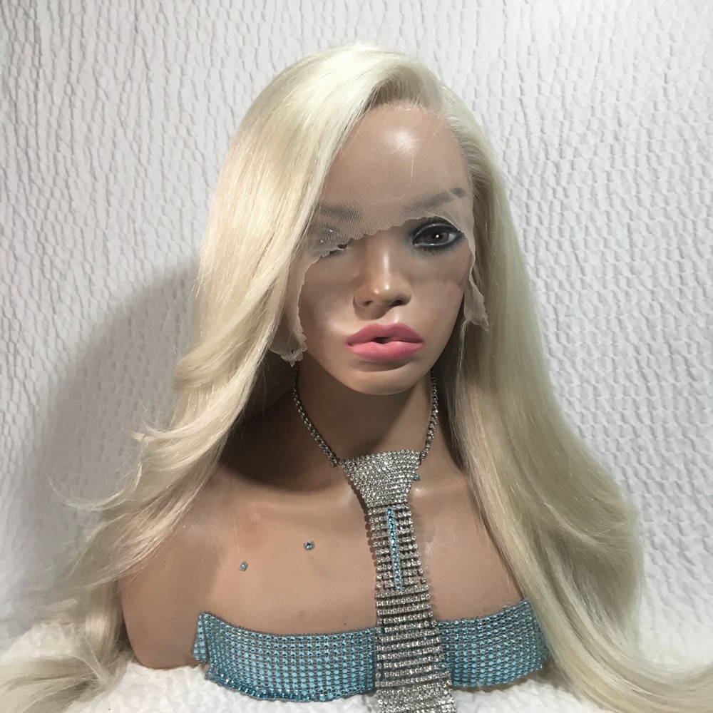 Realistic Pale Blonde Human Hair Lace Wig 24 inches - Picture 7 of 15